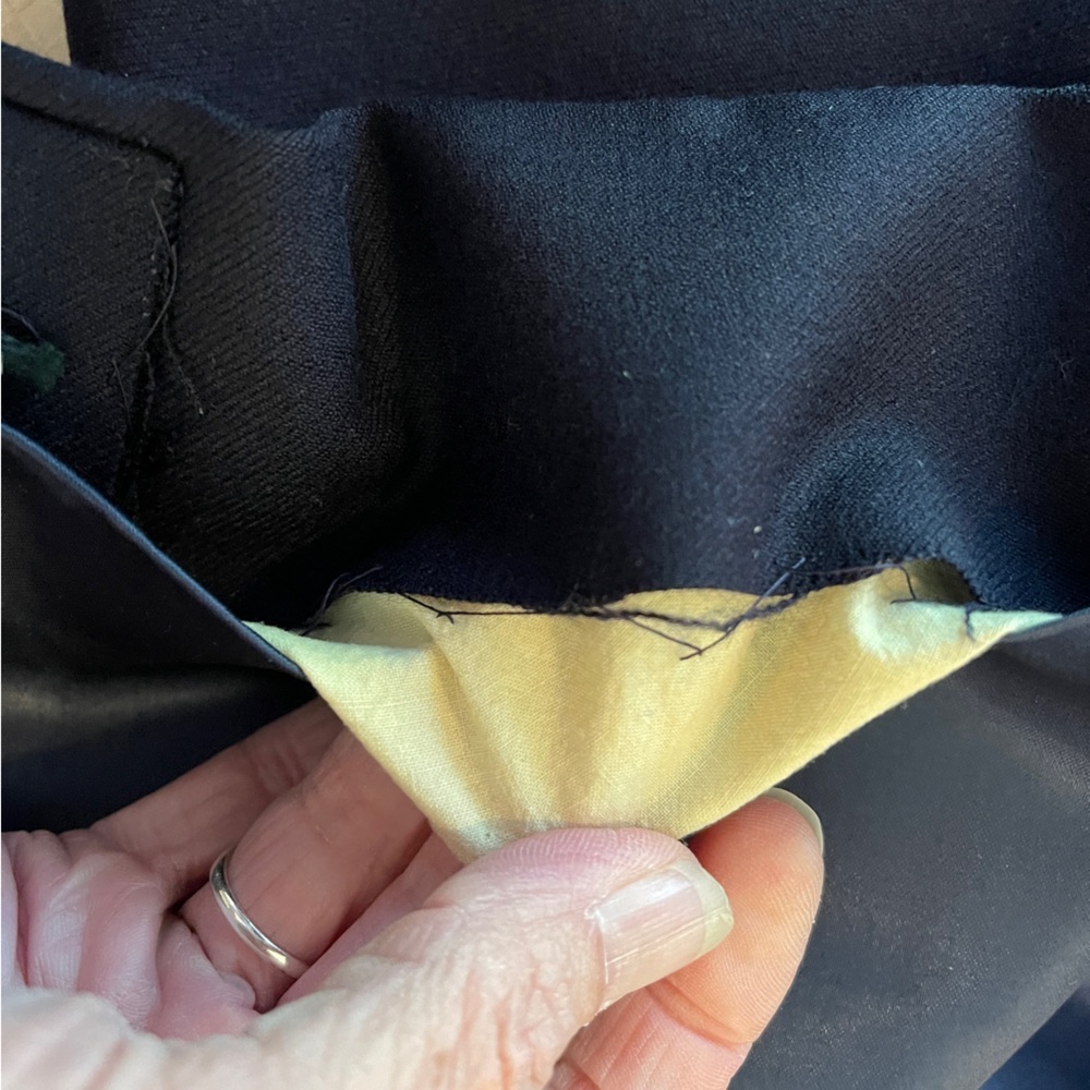 Vintage navy wool satin lined 3/4 sleeve 1950s open front custom made coat. M. - Picture 9 of 10